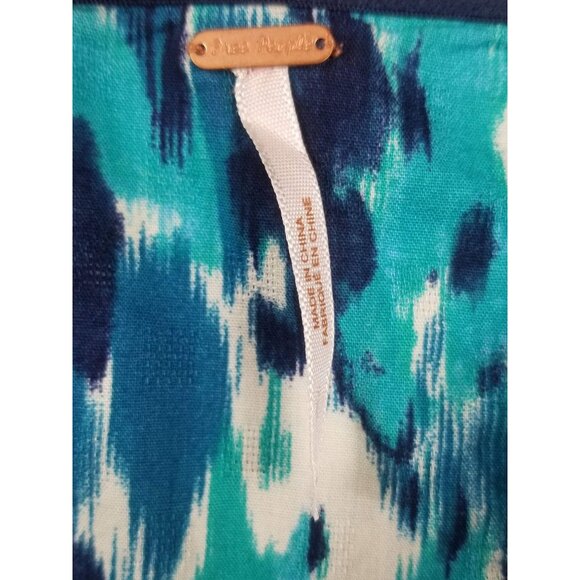 Free People Strapless Blue & Teal Abstract Print Mini Dress With Smocked Back - Picture 10 of 11